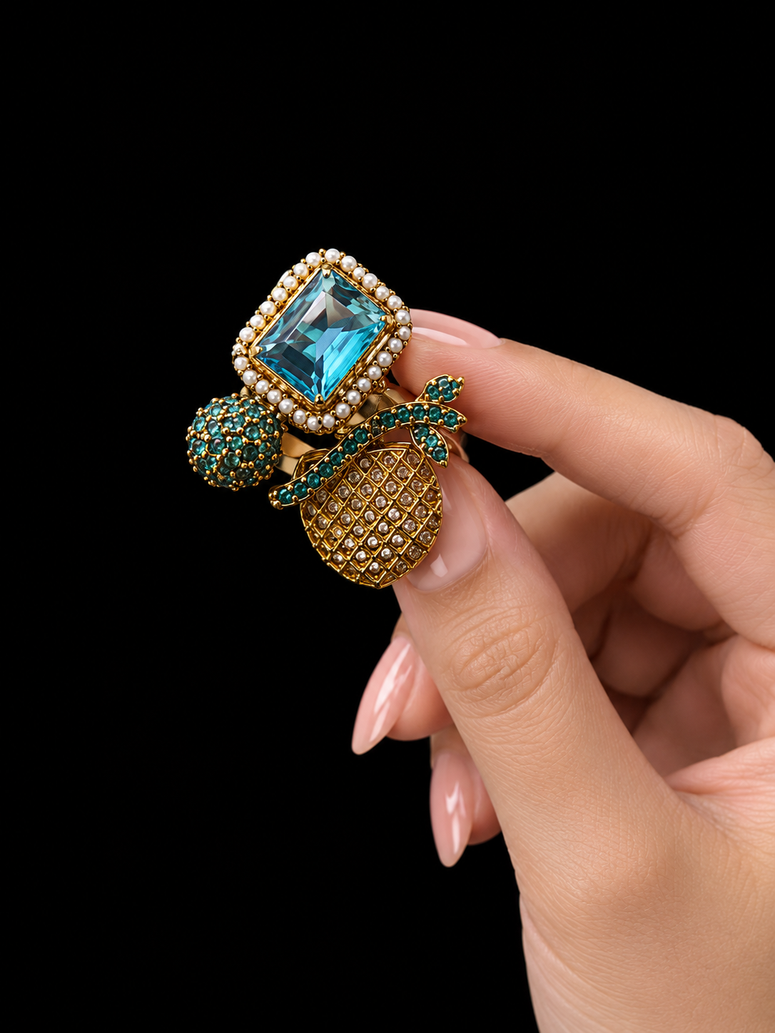 Blue Gemstone Pineapple Statement Ring for Women