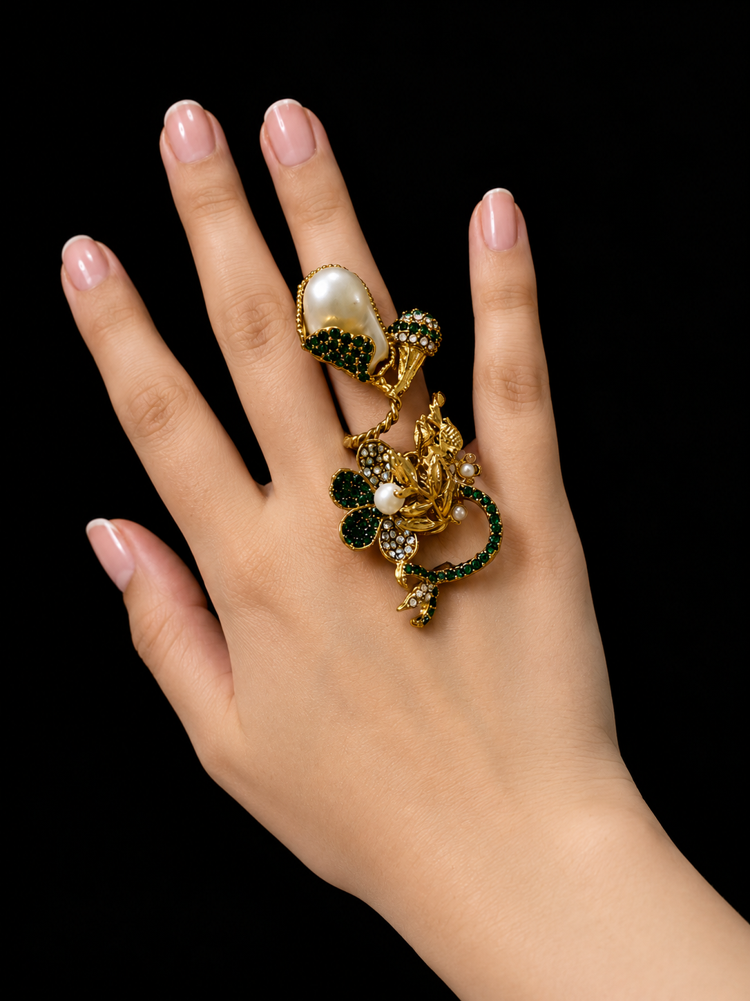 Green Crystal Floral Statement Ring for Women