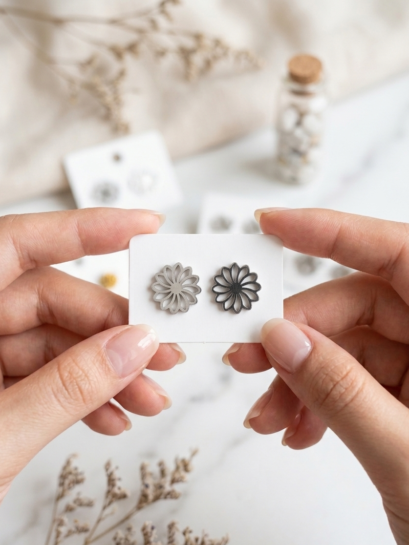 Silver Daisy Flower Stainless Steel Stud Earrings for Women | Elegant Floral Design