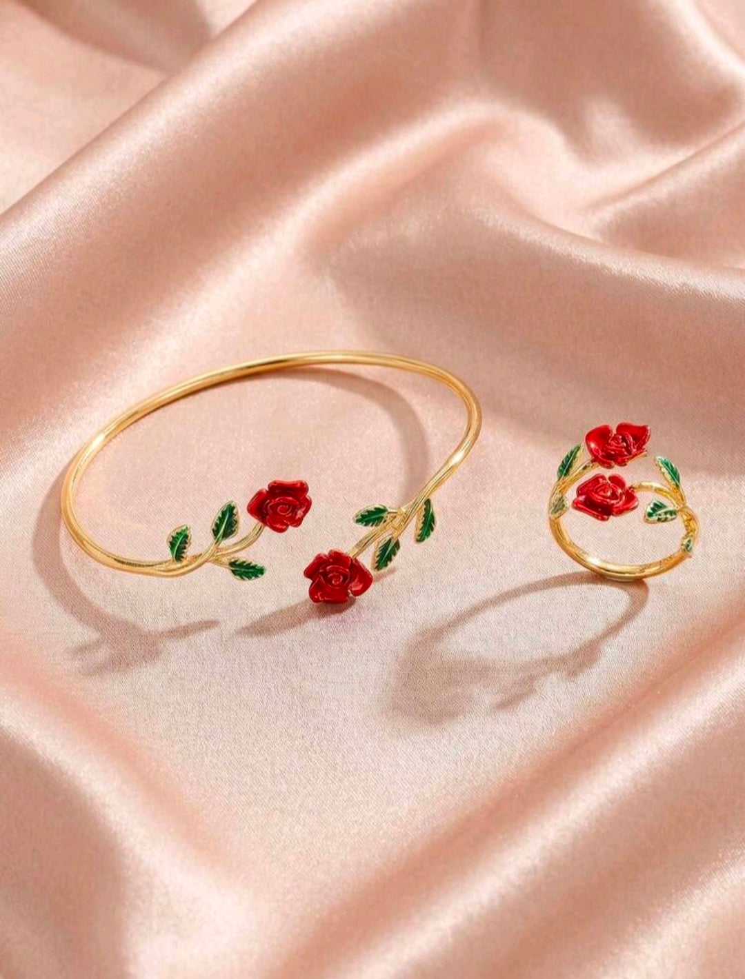 Rose Flower Bracelet & Ring Set for Women | Flower Jewelary