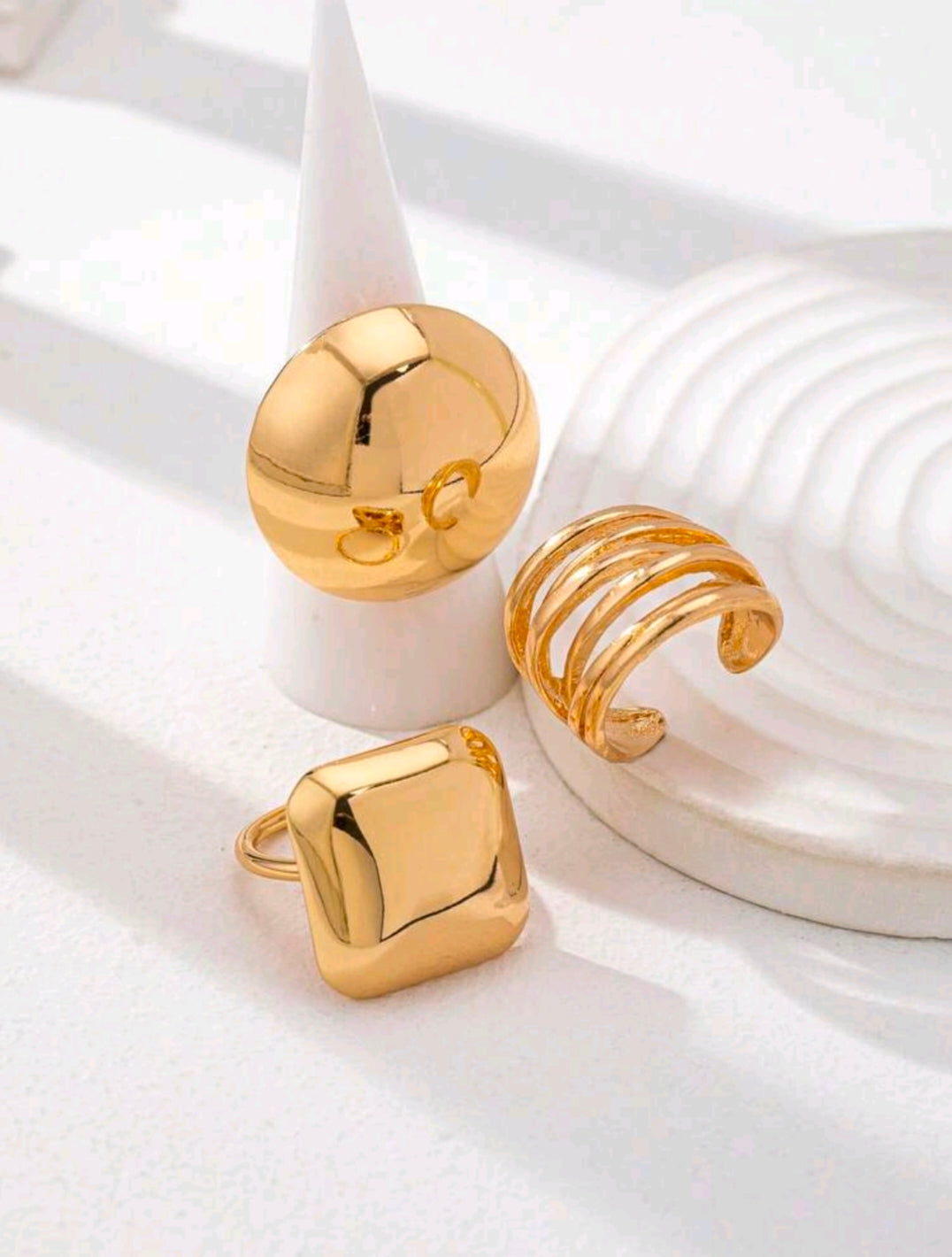 Pack of 3 Luxury Gold Plated Statement Ring Set for Women