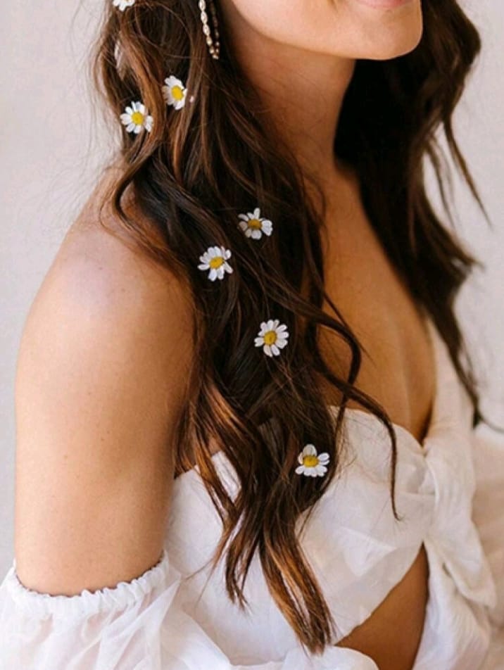 5 Pcs White Daisy Flower Hair Clips For Women/ Mini Ditsy Floral Hair Pins/ Summer Beach Hair Accessories/ Bridal Wedding Party Headpiece Set, Festival, Birthday