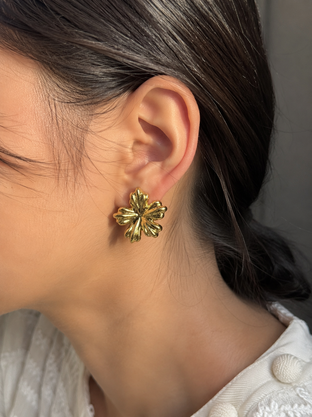 Gold Flower Stud Earrings for Women | Floral Statement Gold Plated Earrings
