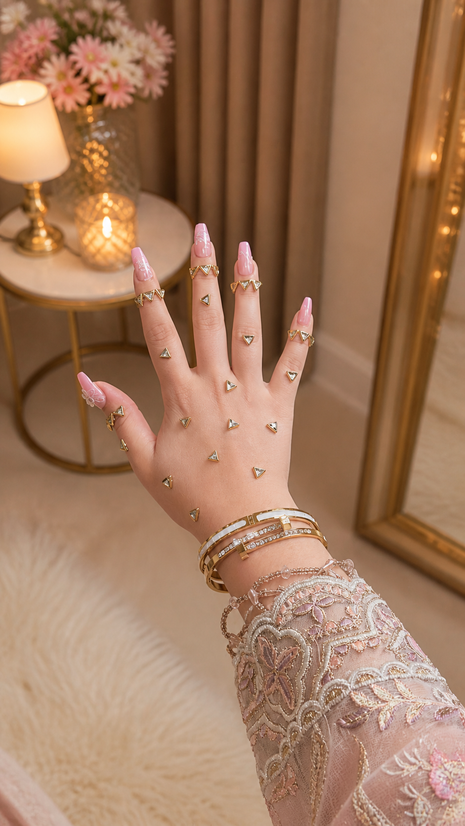Minimal Triangle Kundan Mehndi | TAW Design 10 Pack – Elegant Gold Hand Style