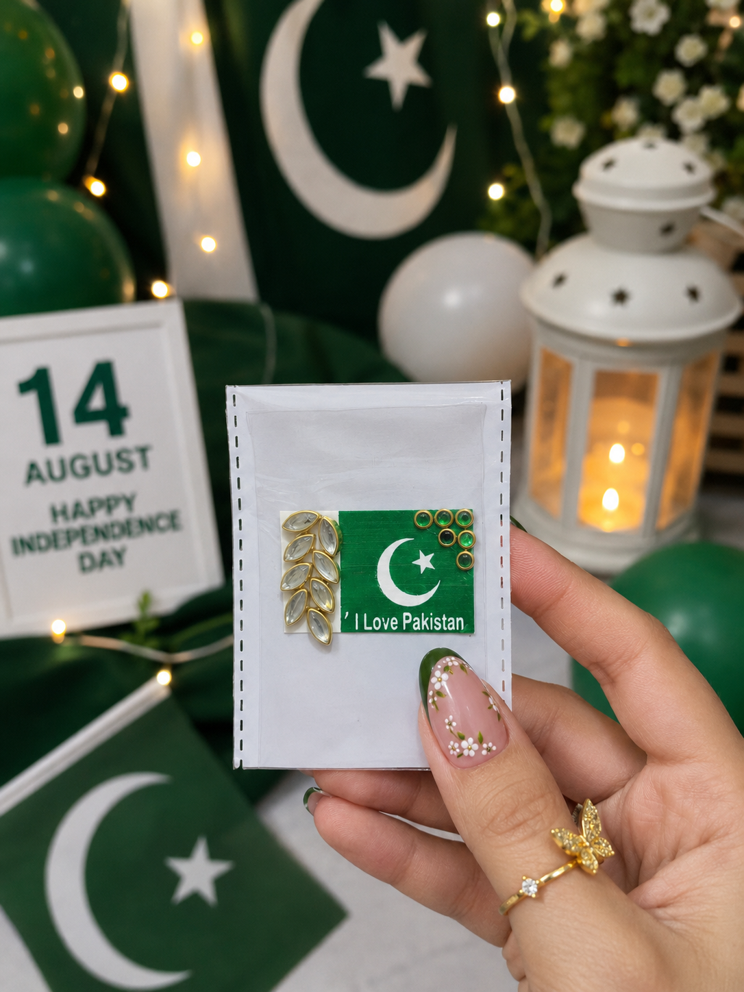 14 August Pakistan Flag Kundan Sticker