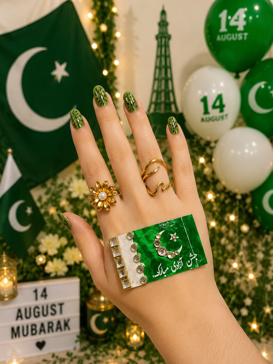 14 August Pakistan Flag Hand Sticker | Independence Day Hand Decoration | Premium Self-Adhesive Body Sticker