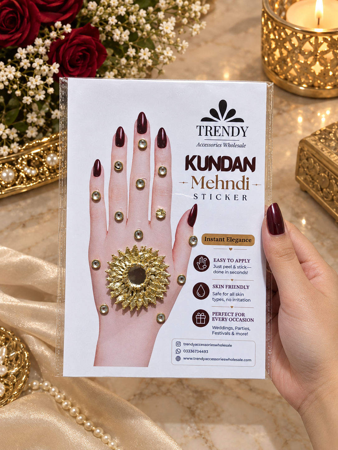 Design 29 | Golden Gota and Kundan Mehndi Hand Accessories Sticker | Bridal Hand Jewellery
