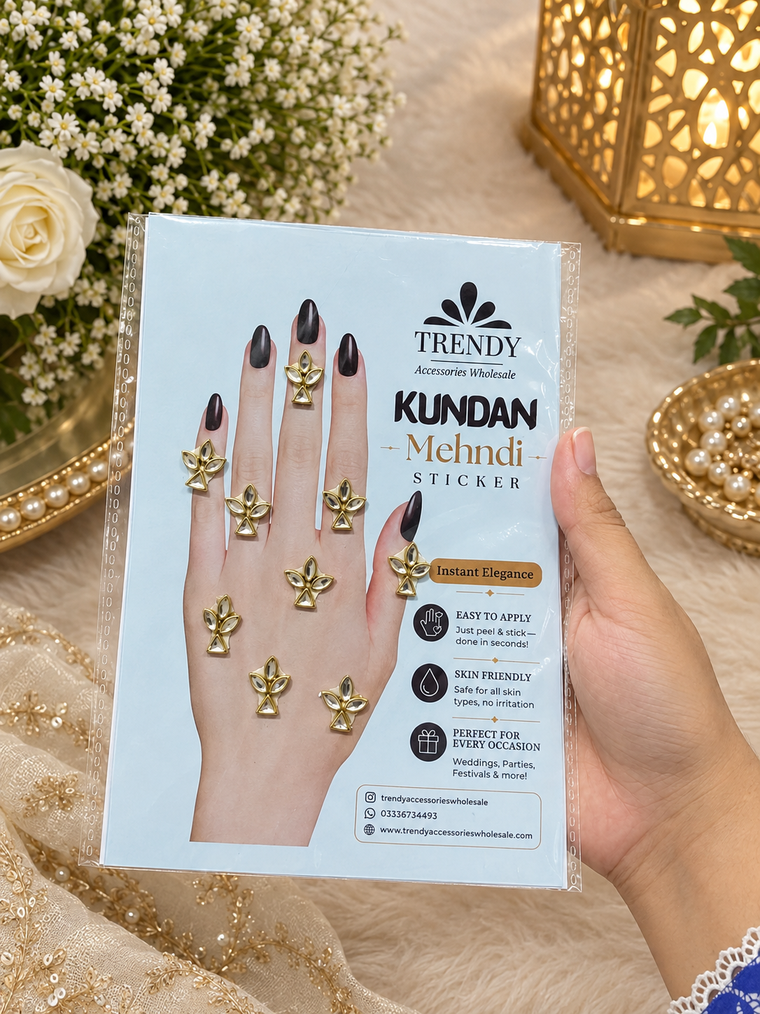 Design 20 | Elegant Gold Kundan Mehndi – Triangle & Marquise Bridal Style