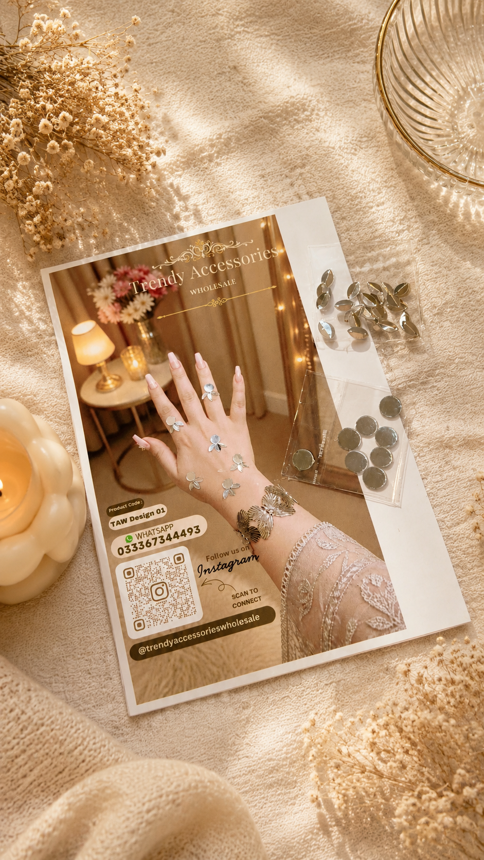 Silver Mirror & Sequin Mehndi | TAW Design 01 – Hand Jewellery Style Mehndi