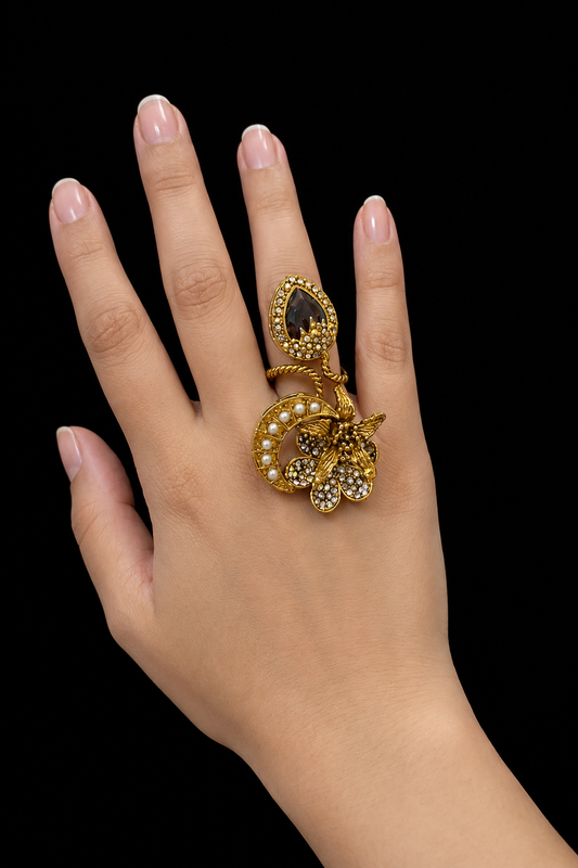 Royal Bloom Dark Purple Antique Gold Statement Ring