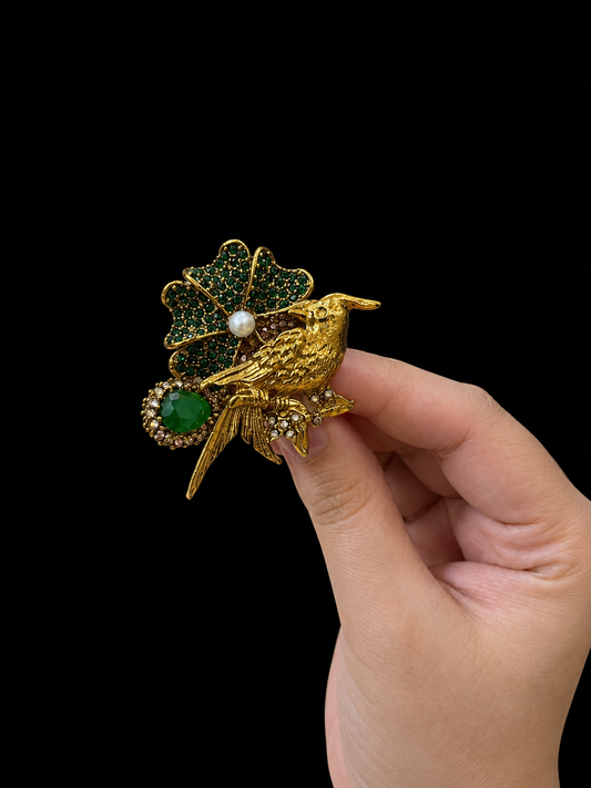 Vintage Gold Bird Green Stone Statement Ring for Women