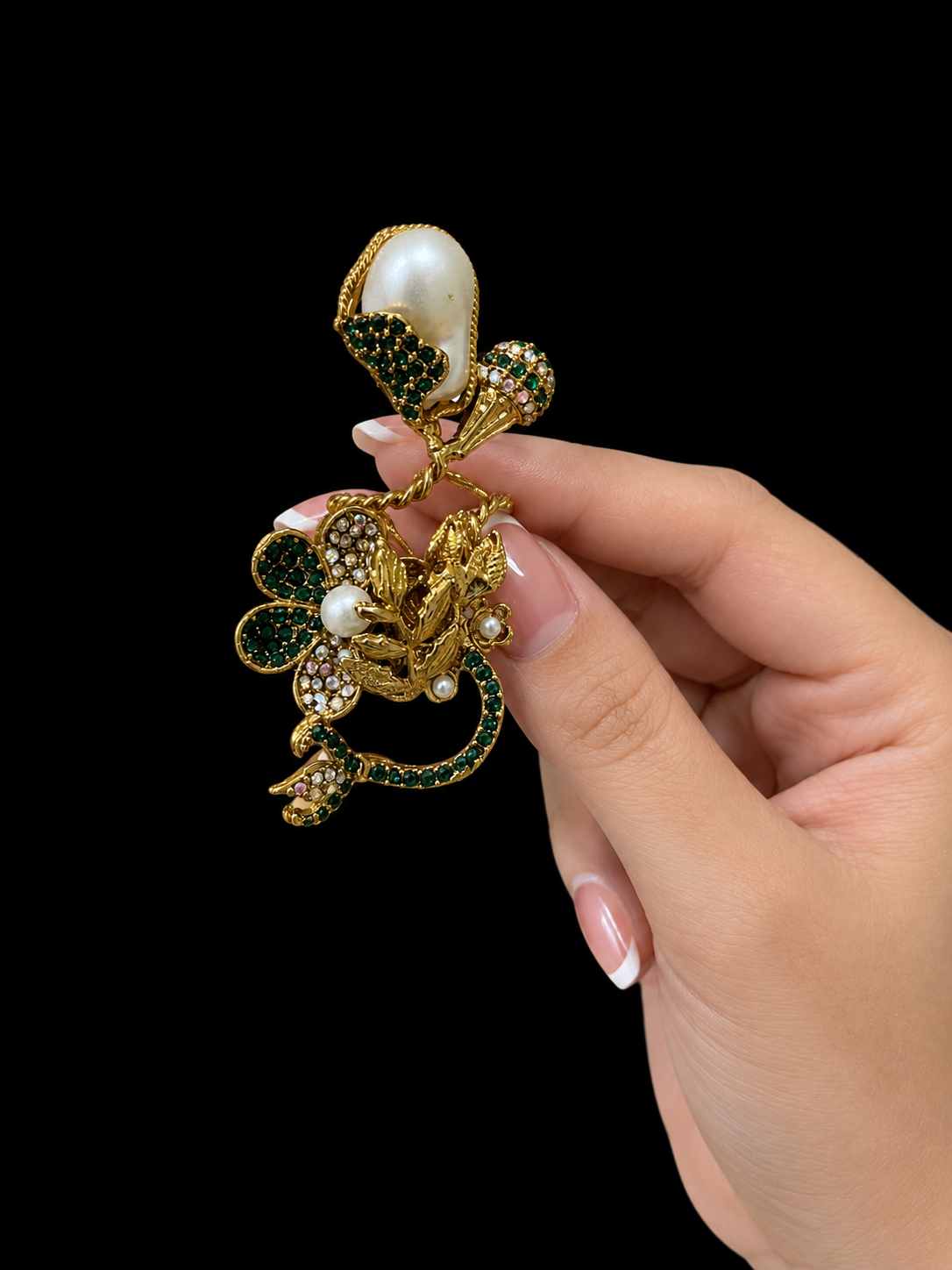 Green Crystal Floral Statement Ring for Women
