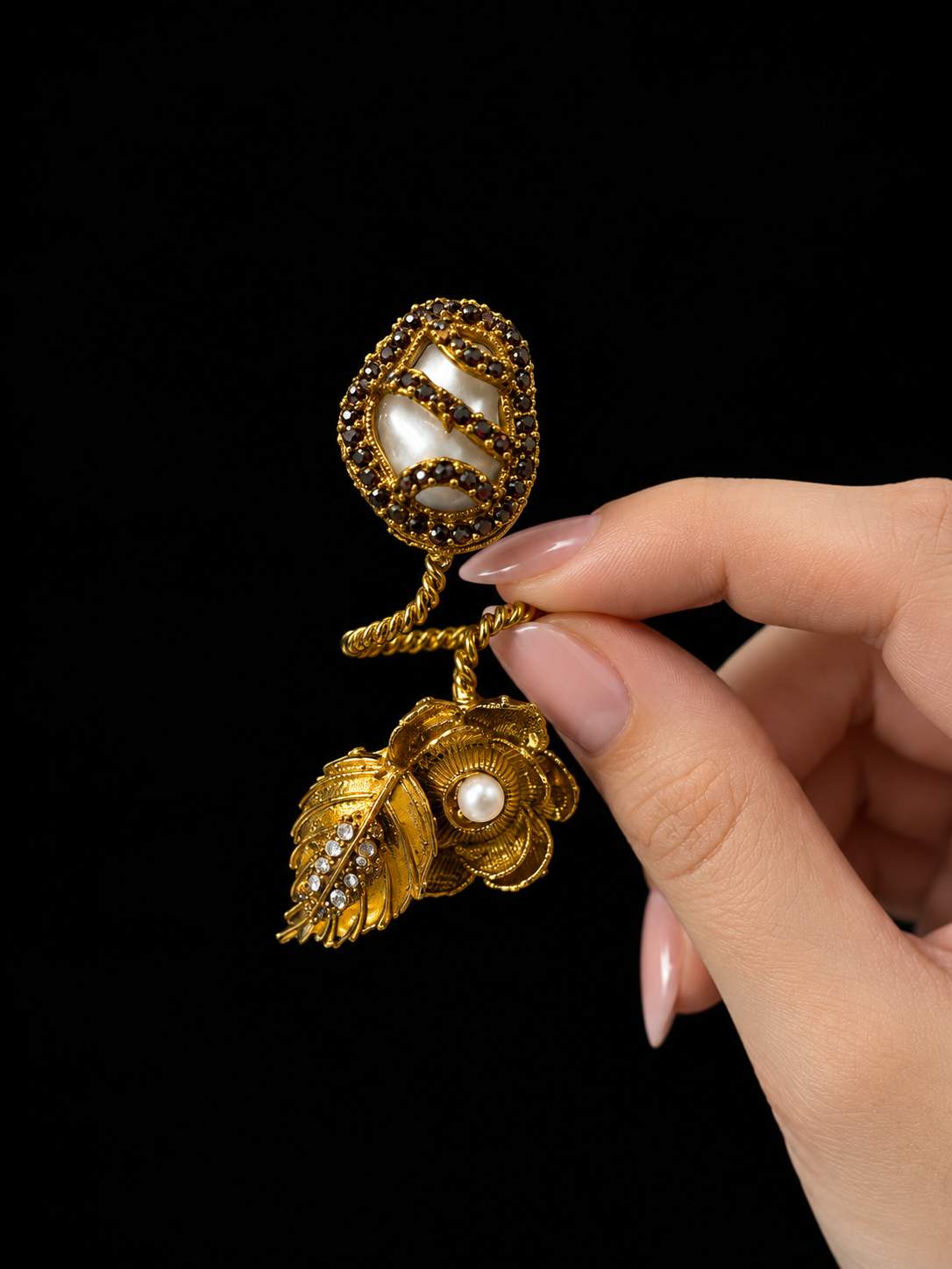 Gold Pearl Floral Statement Ring for Women