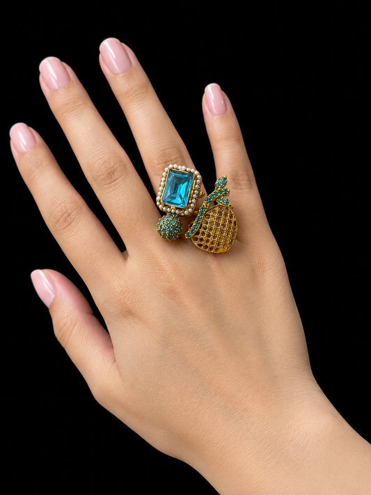 Blue Gemstone Pineapple Statement Ring for Women