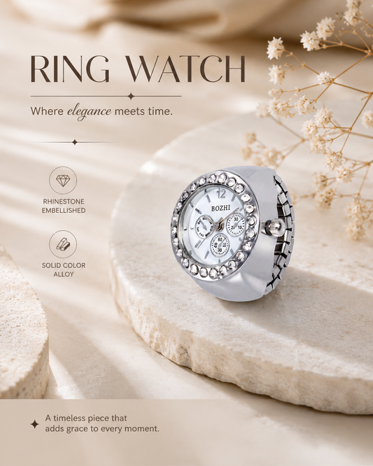 Luxury Diamond Ring Watch for Women – Adjustable Finger Watch ✨⌚