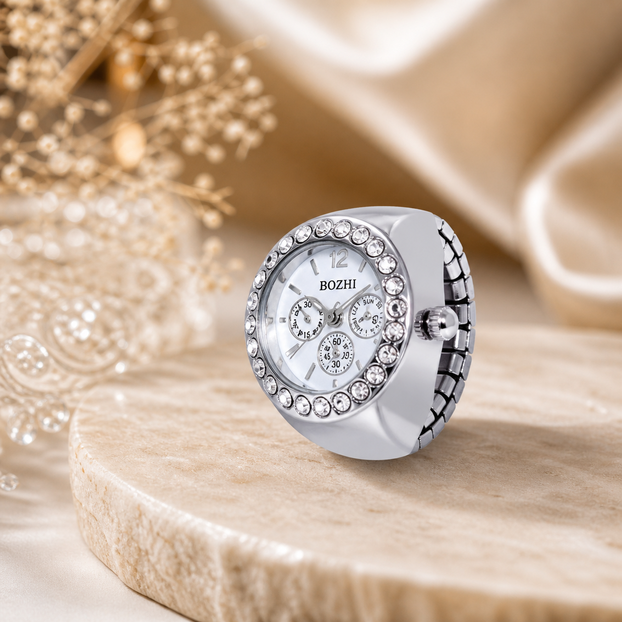 Luxury Diamond Ring Watch for Women – Adjustable Finger Watch ✨⌚