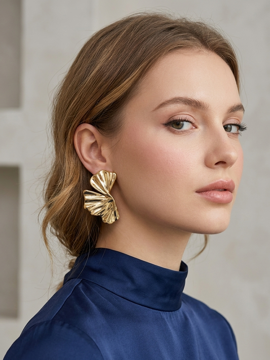 Gold Ginkgo Leaf Statement Earrings – Elegant Luxury Fashion Jewelry for Women