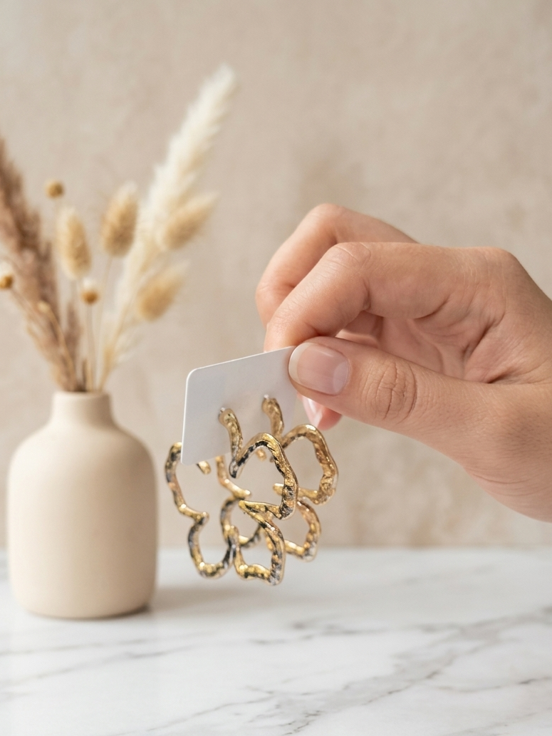 Gold Abstract Flower Statement Earrings for Women | Artistic Floral Drop Earrings