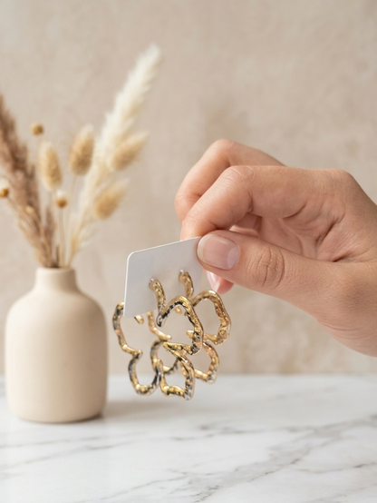 Gold Abstract Flower Statement Earrings for Women | Artistic Floral Drop Earrings