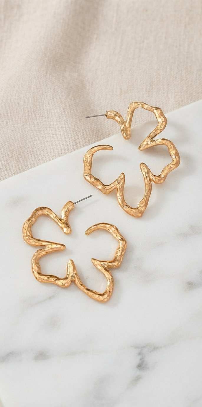Gold Abstract Flower Statement Earrings for Women | Artistic Floral Drop Earrings
