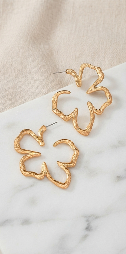 Gold Abstract Flower Statement Earrings for Women | Artistic Floral Drop Earrings