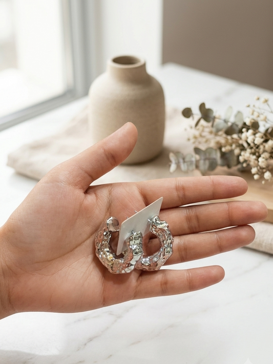 Textured Silver Chunky Hoop Earrings for Women | Modern Statement Jewelry