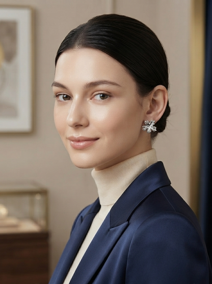 Silver Floral Stud Earrings for Women | Elegant Flower Crystal Earrings