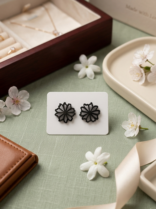 Black Petal Bloom Stud Earrings