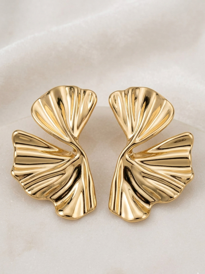 Gold Ginkgo Leaf Statement Earrings – Elegant Luxury Fashion Jewelry for Women