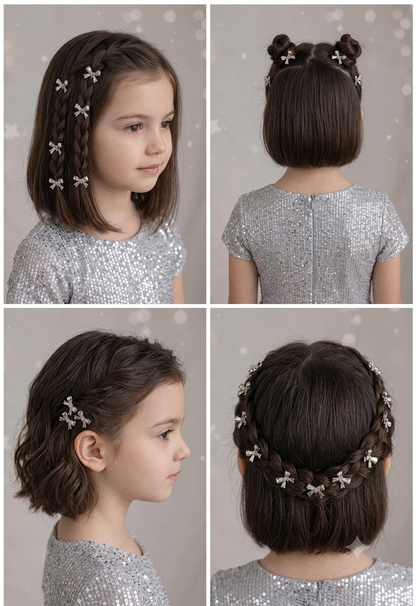 5PCS Crystal Bow Hair Clips Set – Silver & Gold Elegant Hair Accessories for Women & Girls