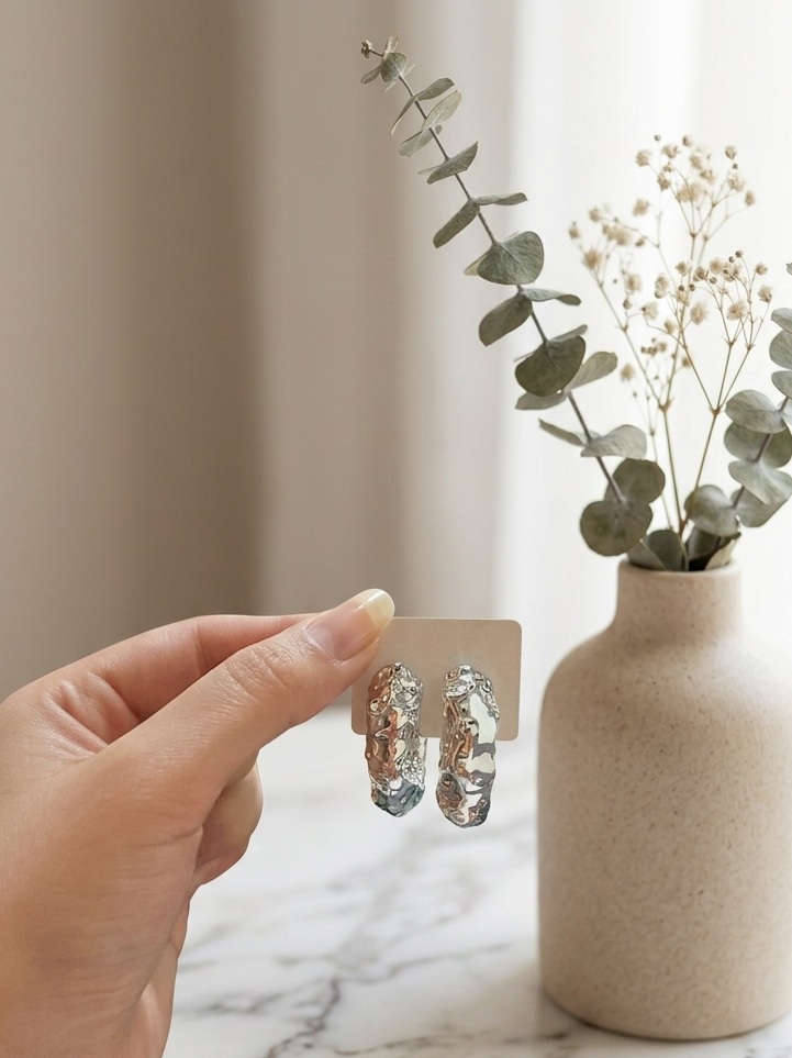 Textured Silver Chunky Hoop Earrings for Women | Modern Statement Jewelry
