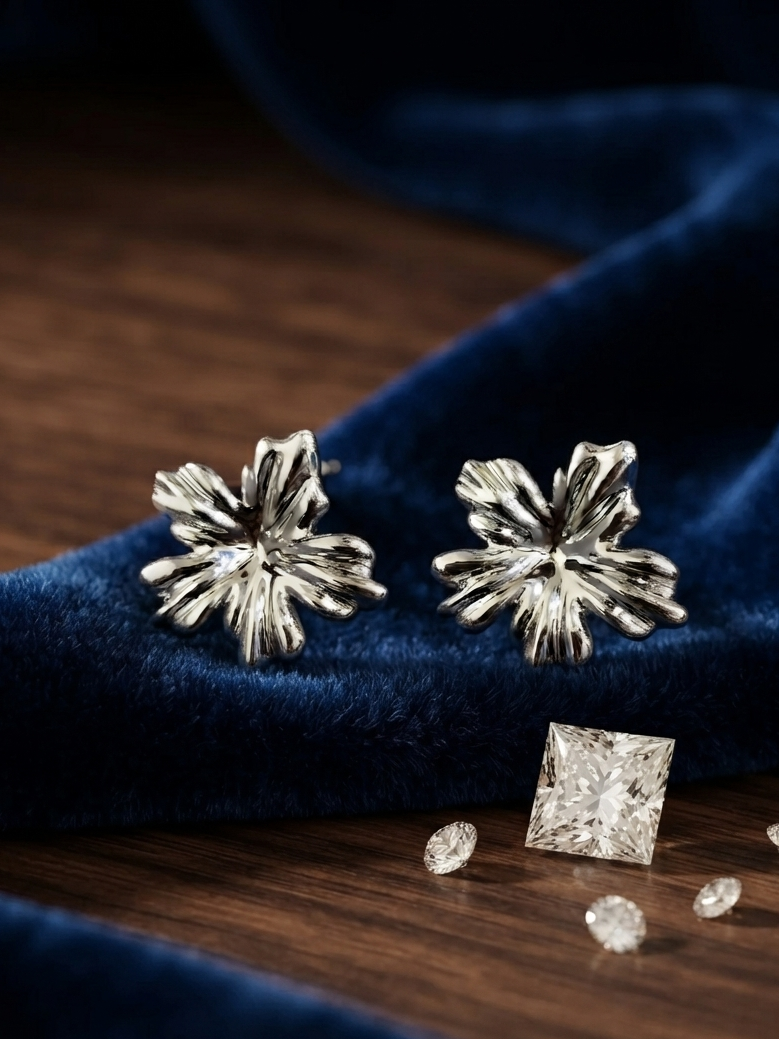 Silver Floral Stud Earrings for Women | Elegant Flower Crystal Earrings