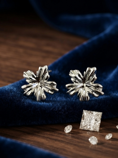 Silver Floral Stud Earrings for Women | Elegant Flower Crystal Earrings