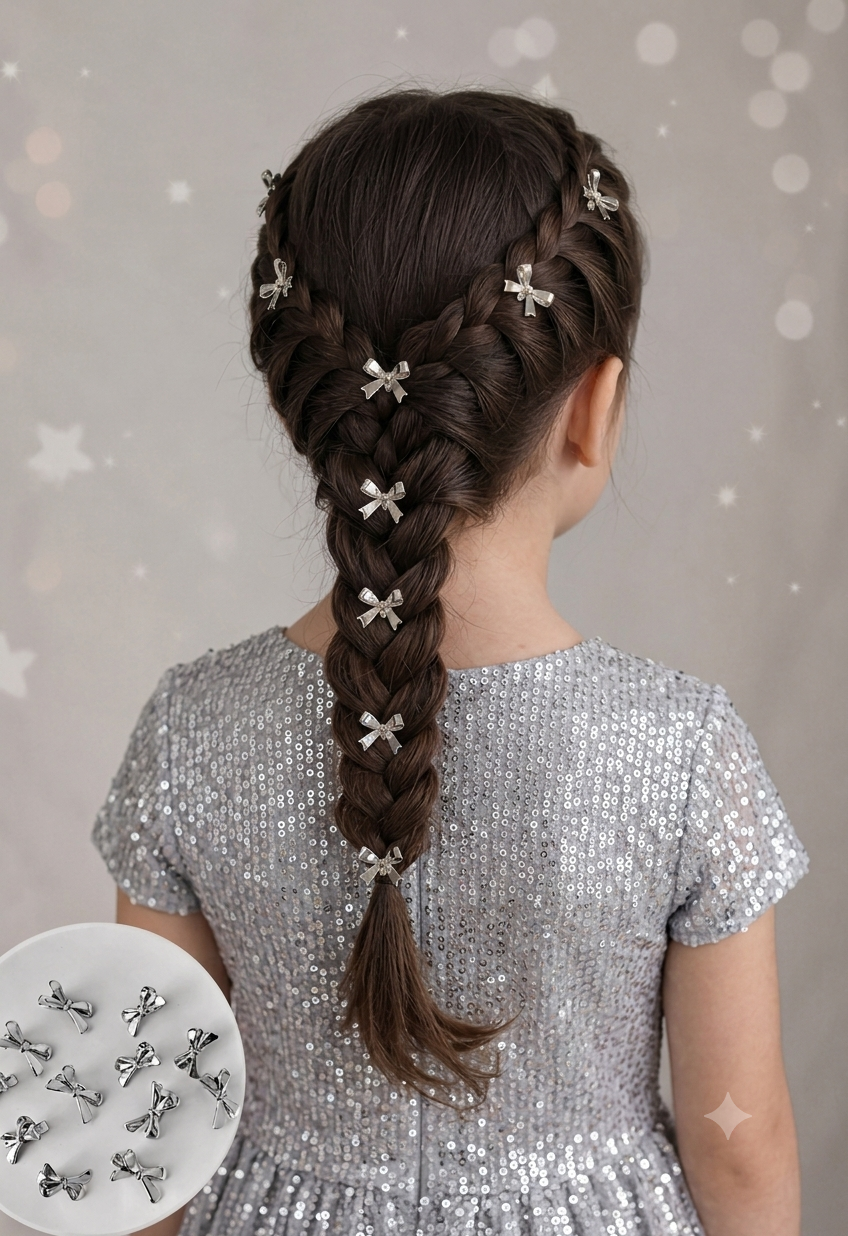 5PCS Crystal Bow Hair Clips Set – Silver & Gold Elegant Hair Accessories for Women & Girls