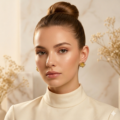 Gold Flower Stud Earrings for Women | Floral Statement Gold Plated Earrings