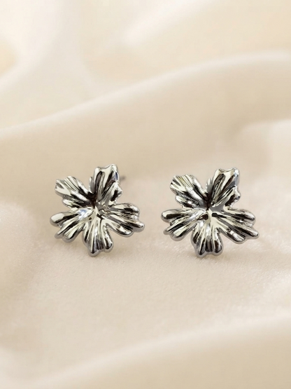 Silver Floral Stud Earrings for Women | Elegant Flower Crystal Earrings