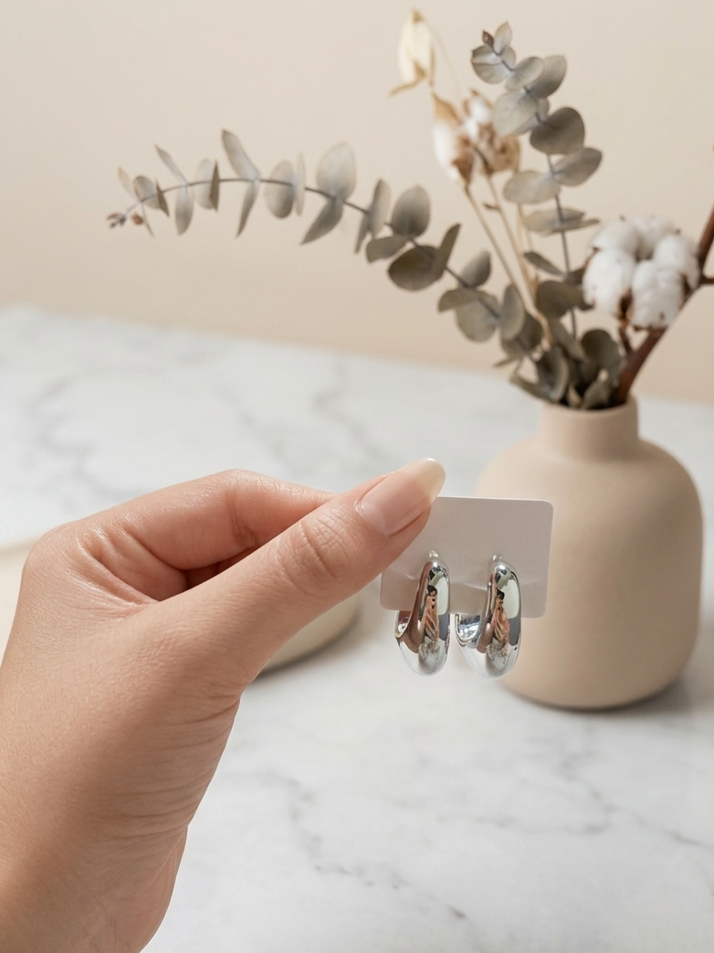 Silver Sculpted Hoop Earrings for Women | Modern Minimalist Statement Earrings