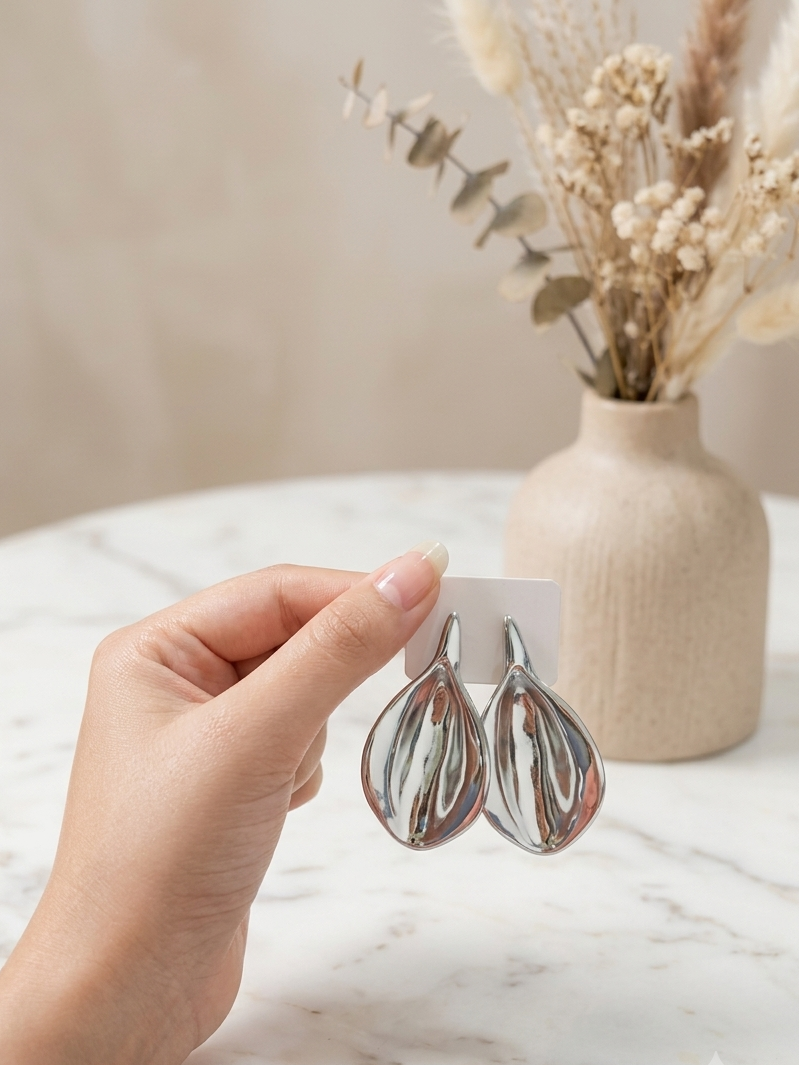 Silver Teardrop Statement Earrings | Modern Elegant Drop Earrings for Women