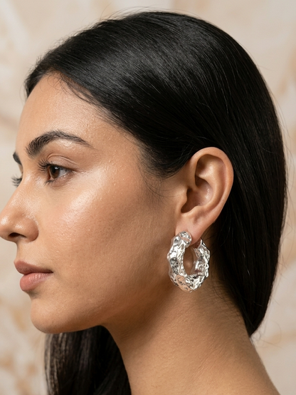 Textured Silver Chunky Hoop Earrings for Women | Modern Statement Jewelry