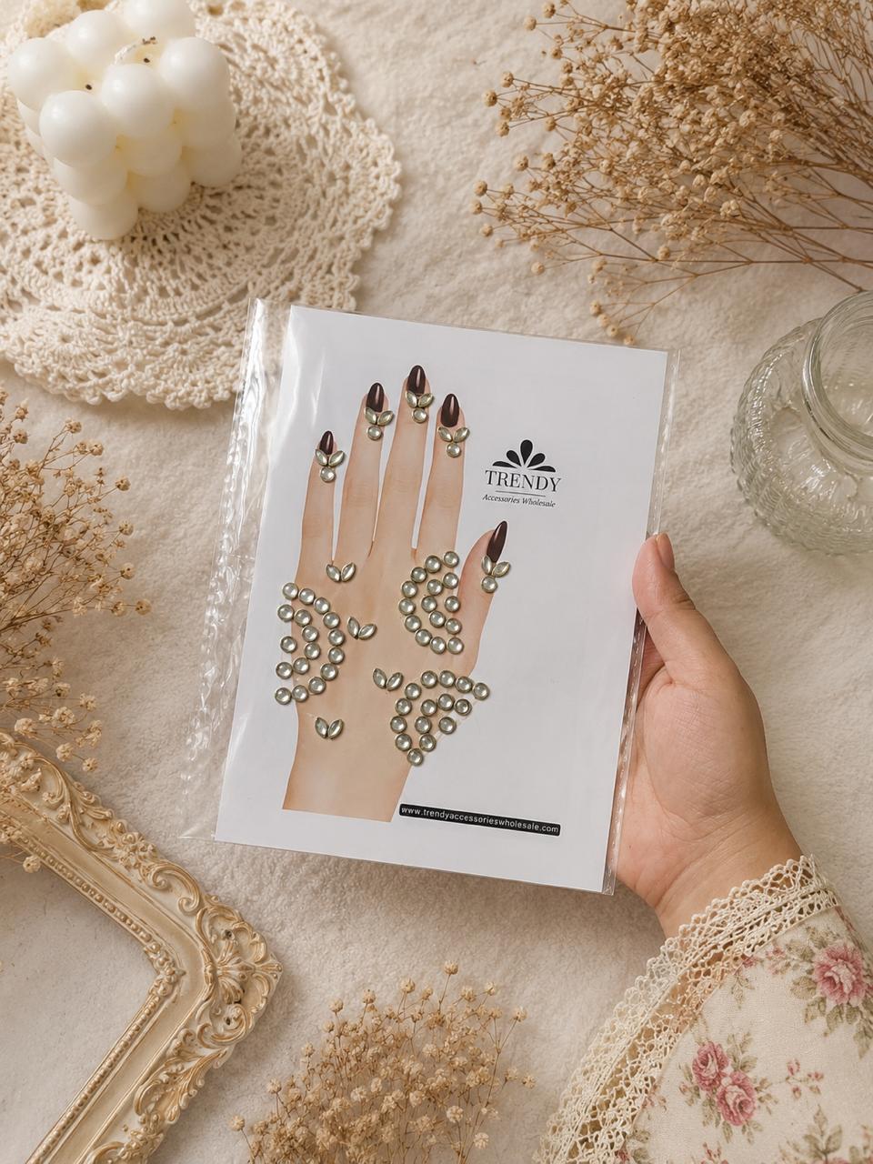 Luxury Kundan Mehndi Sticker Set – Self-Adhesive Bridal Hand Decoration for Weddings & Eid