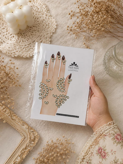 Luxury Kundan Mehndi Sticker Set – Self-Adhesive Bridal Hand Decoration for Weddings & Eid
