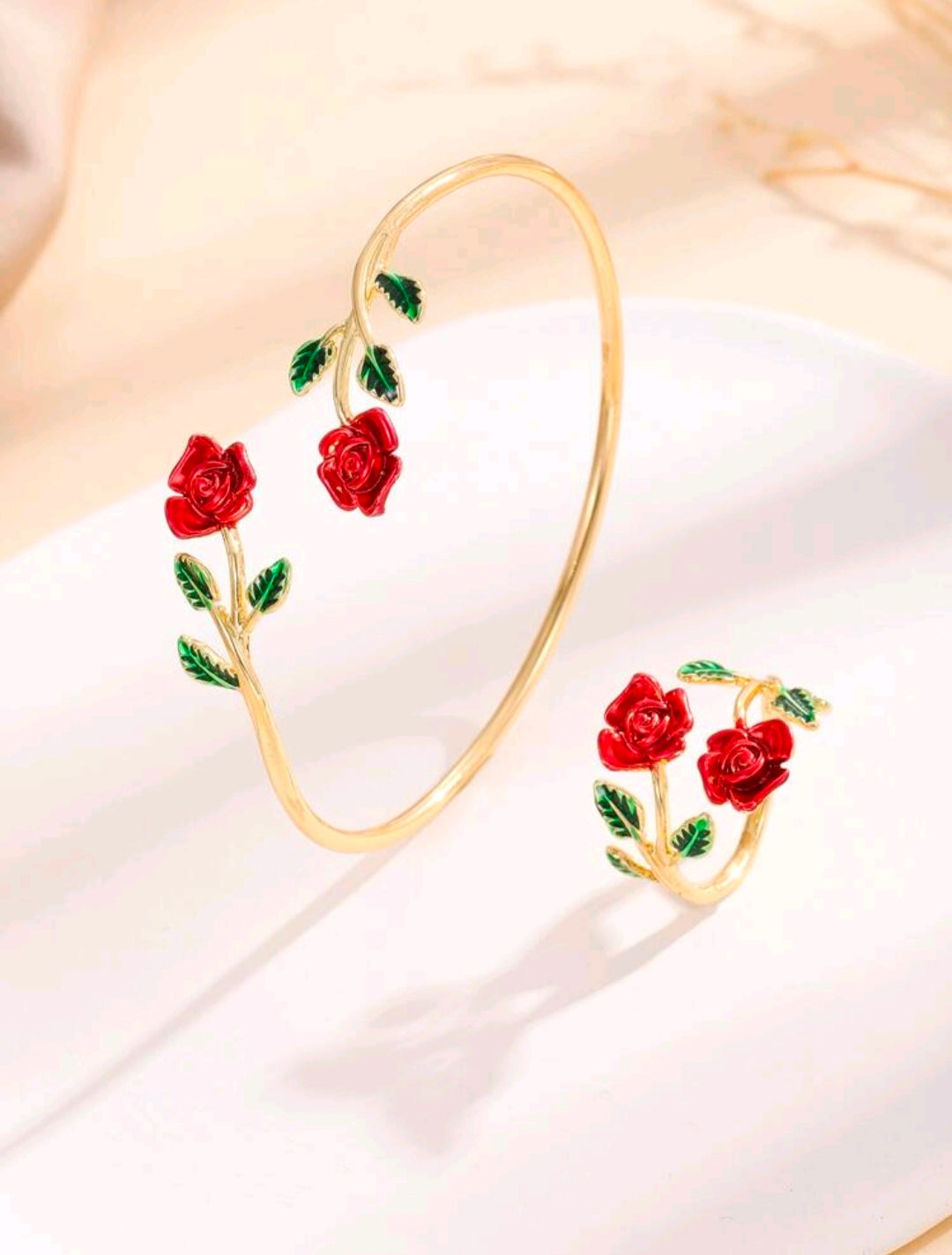 Rose Flower Bracelet & Ring Set for Women | Flower Jewelary