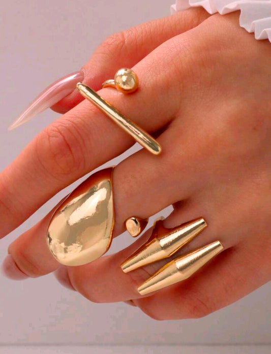Luxury Gold Plated Adjustable Ring Set – Pack of 3