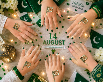 14 August Pakistan Flag Kundan Hand Sticker – Premium Independence Day Self-Adhesive Body Sticker