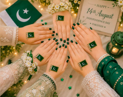 14 August Pakistan Flag Kundan Sticker – Premium Reusable Independence Day Decorative Sticker