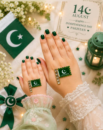 14 August Pakistan Flag Kundan Sticker – Premium Reusable Independence Day Decorative Sticker