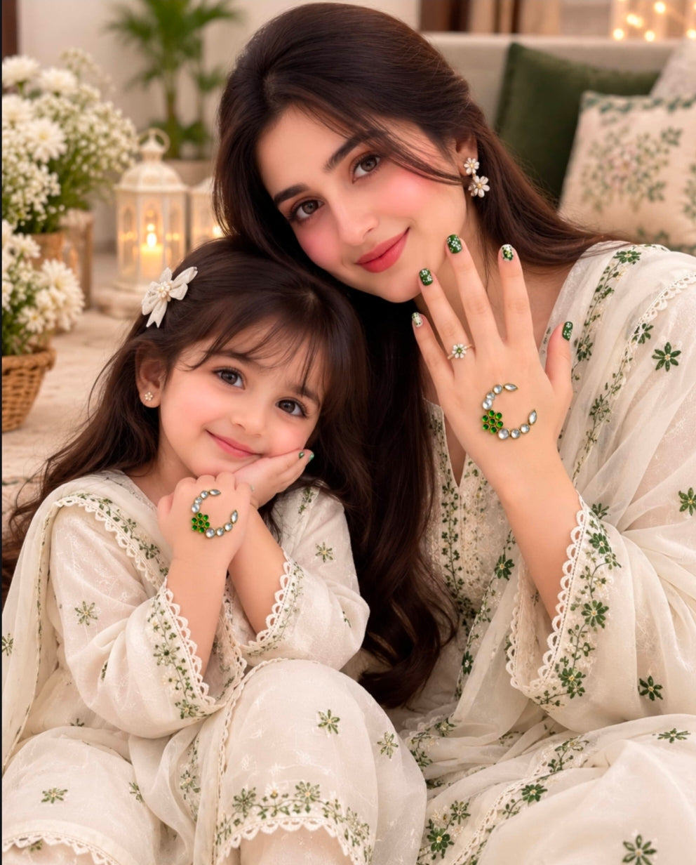A–H Alphabet Premium Kundan Hand Stickers | Personalized Self-Adhesive Initial Stickers