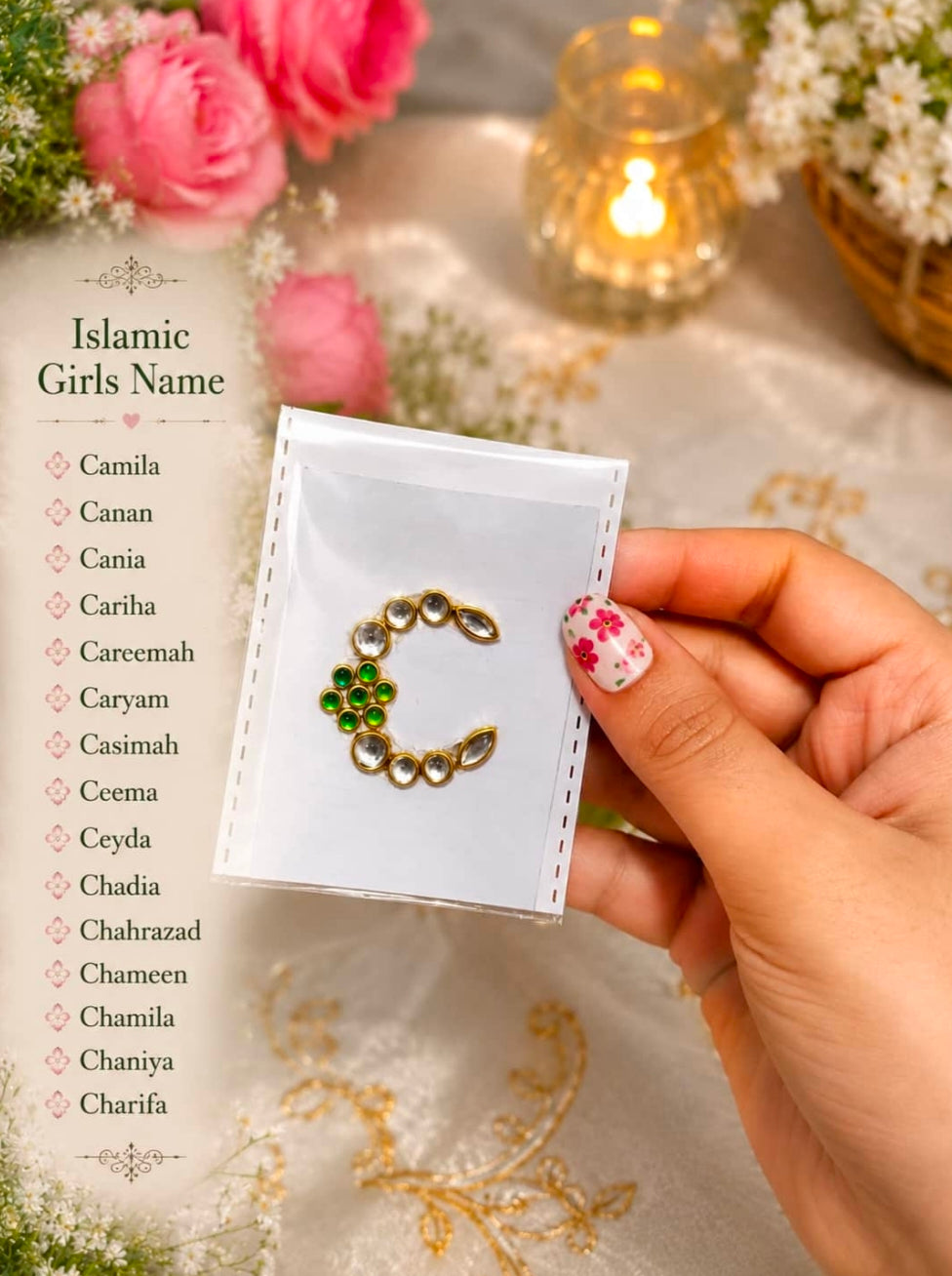 A–H Alphabet Premium Kundan Hand Stickers | Personalized Self-Adhesive Initial Stickers