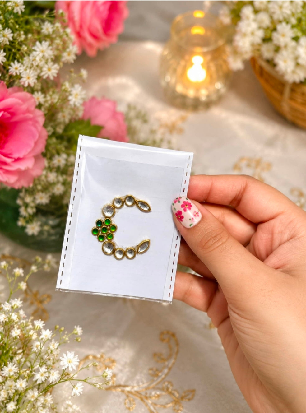 A–H Alphabet Premium Kundan Hand Stickers | Personalized Self-Adhesive Initial Stickers
