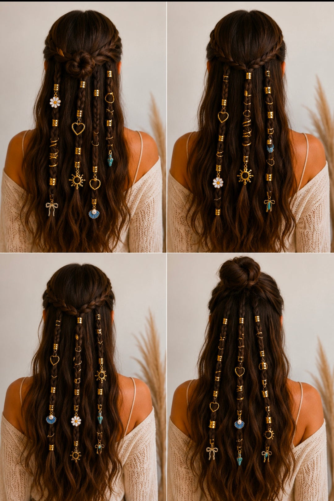 50PCS Gold Hair Rings & Hair Charms Set – Braid Accessories, Hair Jewelry for Braids, Ponytails & Wedding Hairstyles